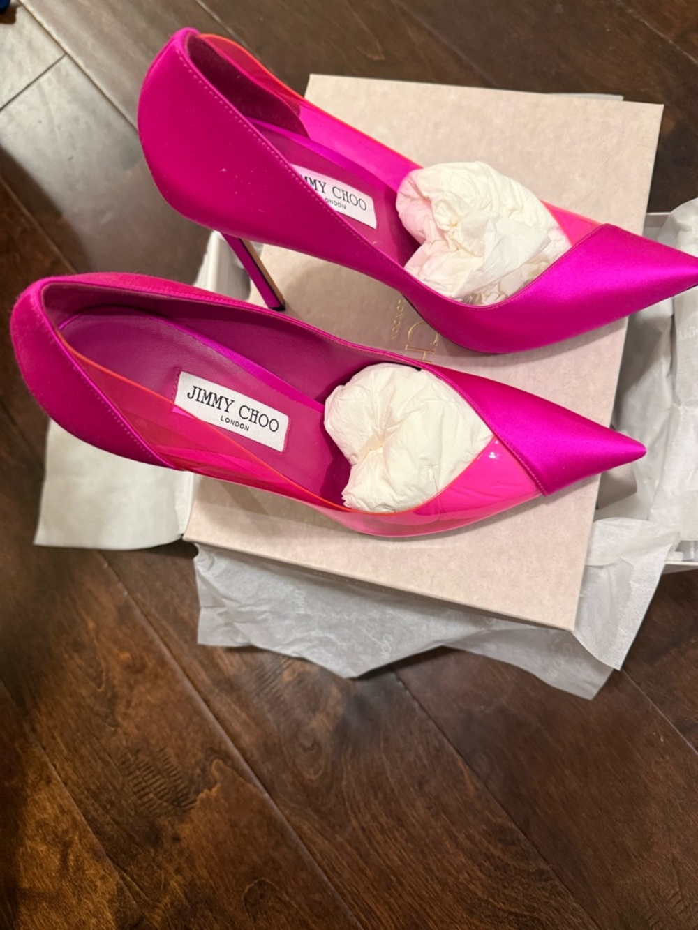 Jimmy Choo Fuchsia Satin Pointed-Toe Stiletto Pumps - Picture 4 of 6